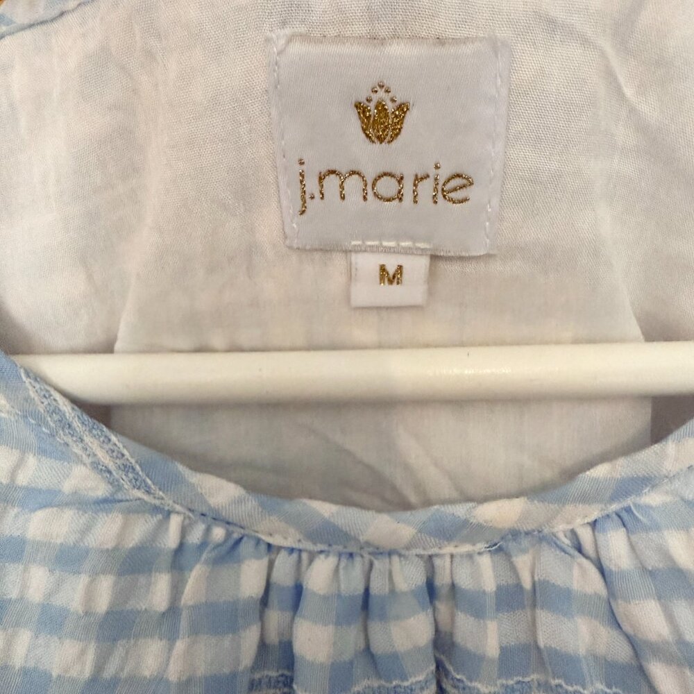 J Marie Sally Blue Gingham Plaid Flutter Sleeve Peasant Top Women's size M - Picture 5 of 8